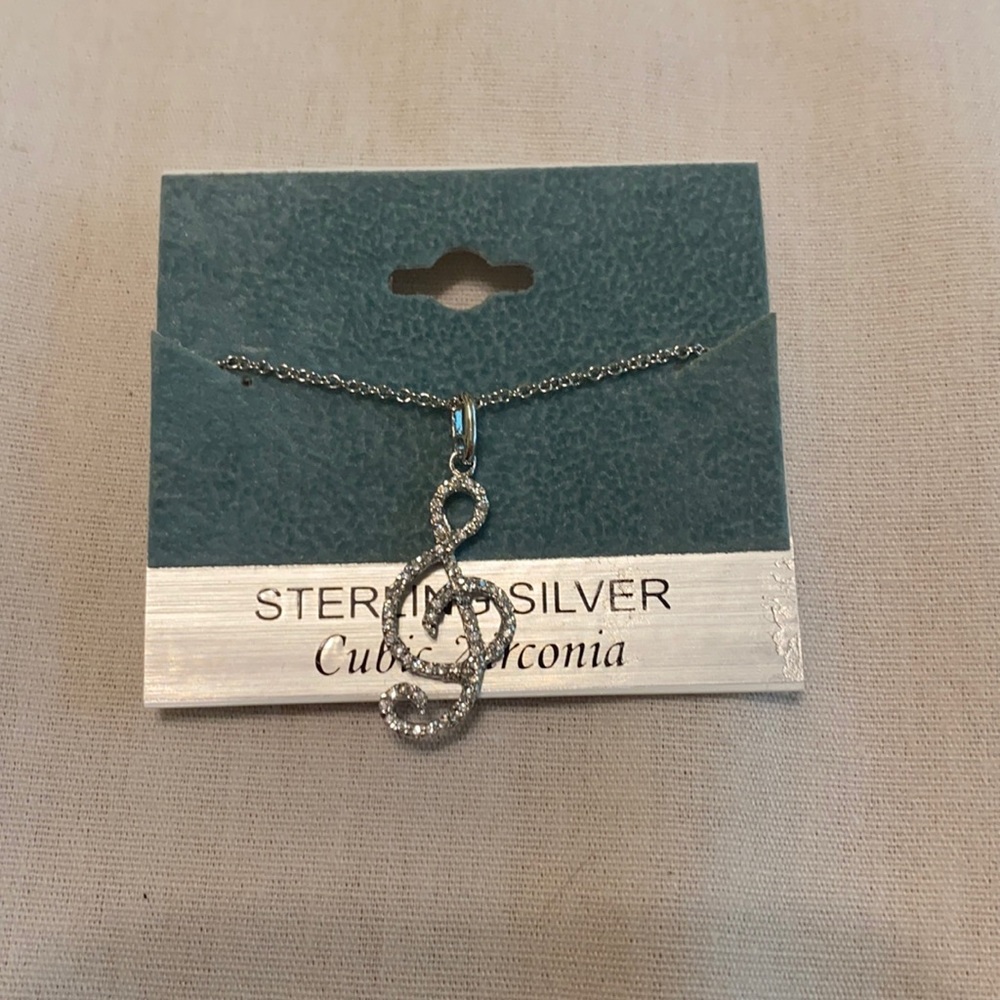 Sterling Silver & CZ Music Note Necklace NWT